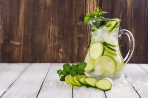 Infused water with cucumber, lime and mint