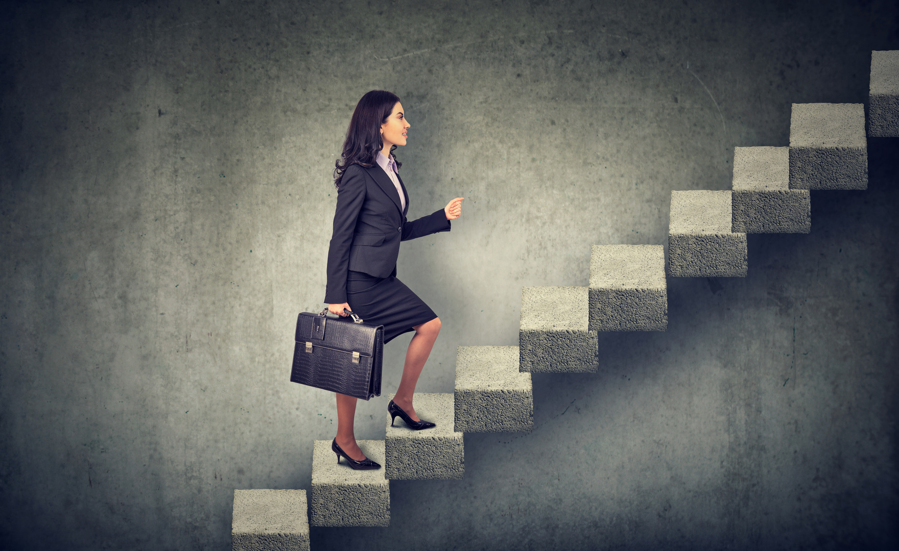 job, woman shown climbing the ladder of success